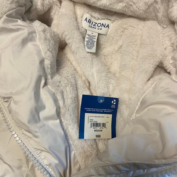 Arizona Heavyweight Womens Juniors Puffer Jacket in White Sand, Sz M -- NWT - Picture 3 of 11
